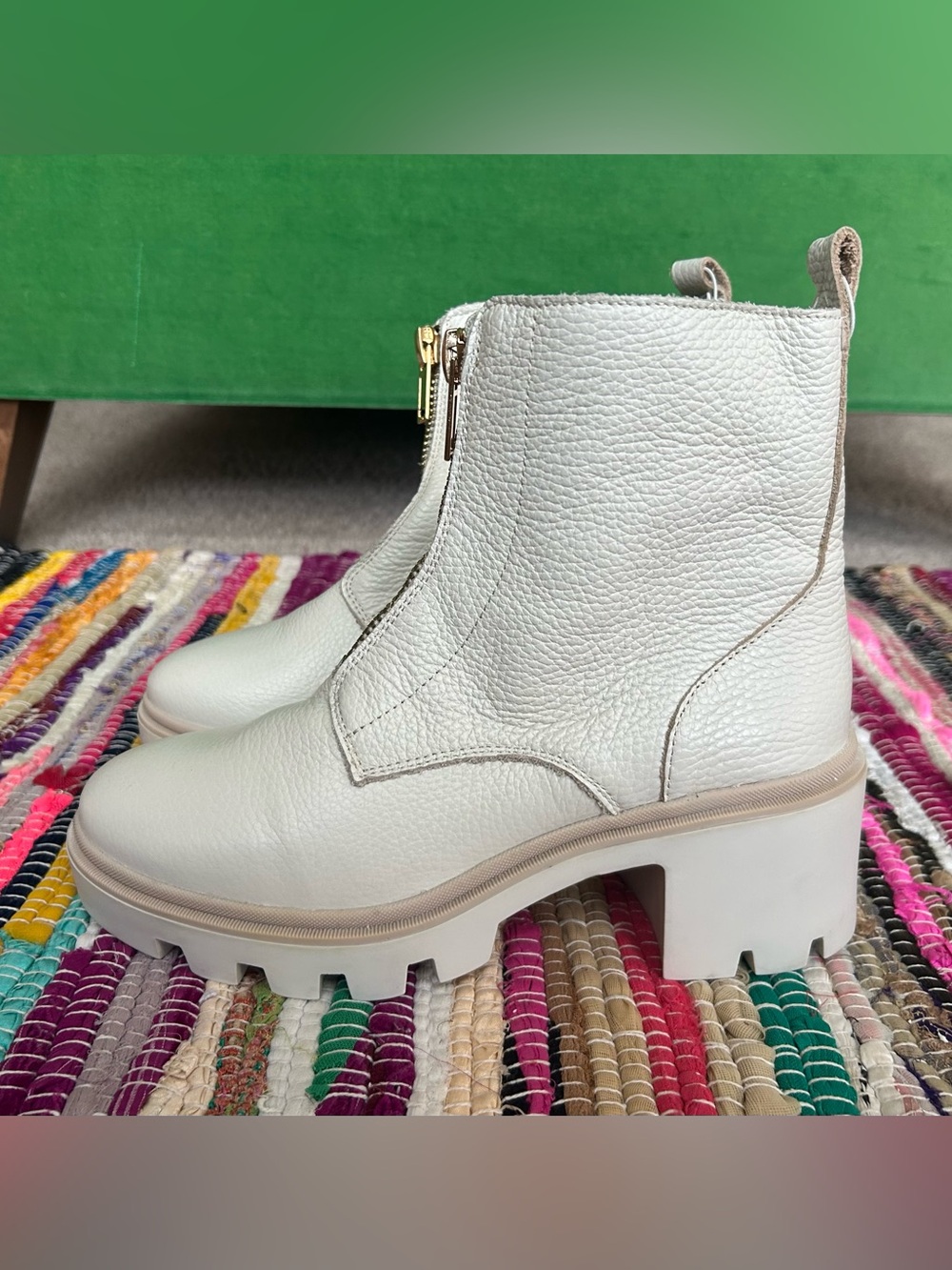 size 8 Antonio de Faria Lola Women's Zipper White Leather Booties Portugal new